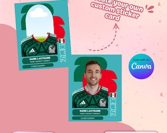 Mexico Soccer Player Trading Card Template |Custom Mexican Team Photo Sticker | Printable Team Gift | Futbol Fans Digital PNG