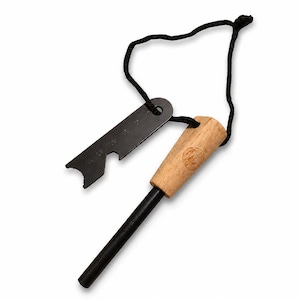 Firesteel set with wooden handle, multi-functional scraper, 30,000 strikes, bushcraft, survival, camping, fire