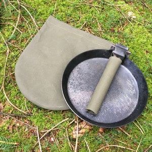 Stabilotherm hunter's pan 21 cm pouch carrying bag Bushcraft Cooking Fire cotton canvas wax olive green