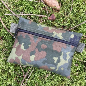 Borsa da sopravvivenza per bushcraft, campeggio all'aperto, esca, cotone cerato, EDC, flecktarn, mimetica tedesca, cerniera YKK