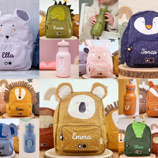 KINDERGARTENRUCKSACK Set mit NAMEN bestickt / personalisiert / mit Trinkflasche / Kita / Kindergeschenk / Trixie / Maus / etc.