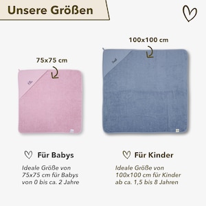 Baby und Kinderkapuzenhandtuch mit Namen und Motiv personalisiert in Blau/Grün/Grau/Lila/Weiss / 75x75cm/100x100cm / Babygeschenk Bild 10