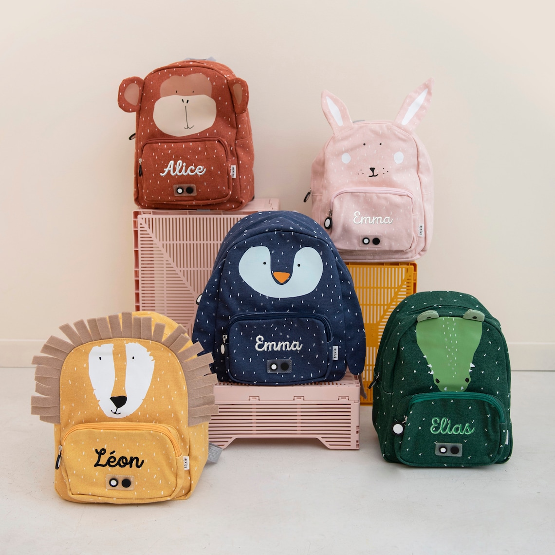 childrens backpack with cute animals and design, customizable with name