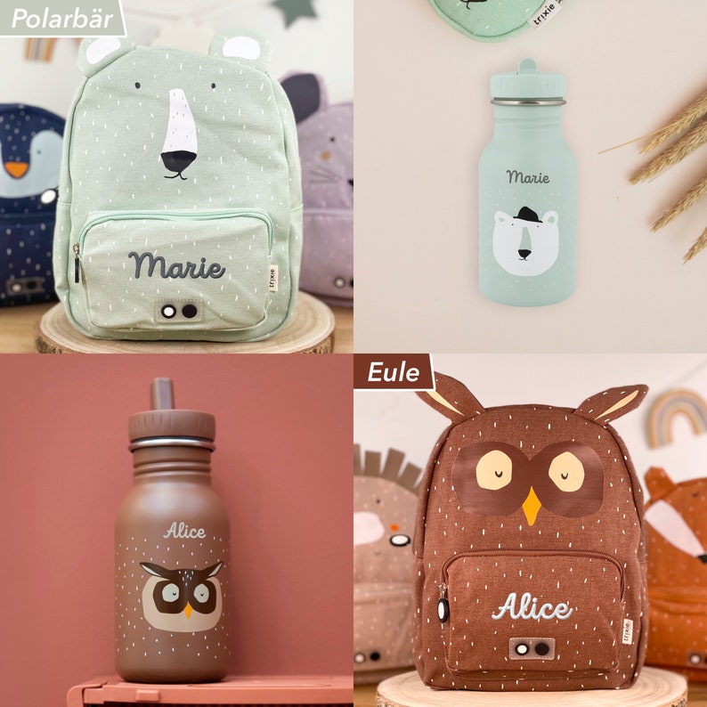 KINDERRUCKSACK mit NAMEN BESTICKT / personalisiert als Set mit Trinkflasche für Kita / Ausflug / Kindergeschenk / Trixie / Maus / etc. zdjęcie 10