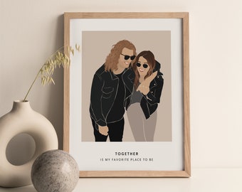 Valentijns dag cadeau voor hem | Aangepast gezichtsloos koppel portret | Gepersonaliseerd cadeau voor haar | Illustratie minimalist