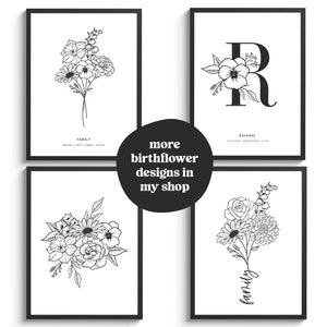 Custom family birth flower bouquet Birth month flowers tattoo design Birthflower line art print Mothersday Personalized gift for her afbeelding 10