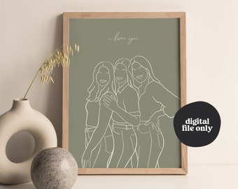 Personlig present till bästa vän | Födelsedagspresent till bästa vän | Anpassad porträttkonst för vän | Digital nedladdning