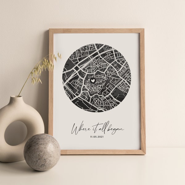 Where We Met Map | Where it all began | Anniversary gift for her | Last minute valentines gift for him | Custom city map | Digital Download