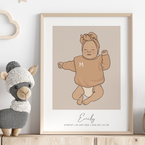 Dessin de bébé personnalisé | Affiche de naissance | Cadeau nouveau-né Portrait personnalisé | Croquis d'après photo | Astuce cadeau personnalisé pour la fête des mères