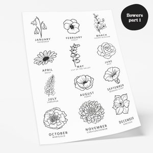 Anpassad familjeblombukett med text för födelse | Födelseblomma-tatueringsdesign | Blommig linjekonsttryck | Digital JPG, PNG, SVG bild 6