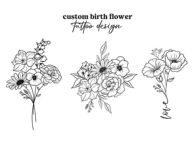 Custom Birth Flower Tattoo Design Birth Flower Family - Etsy