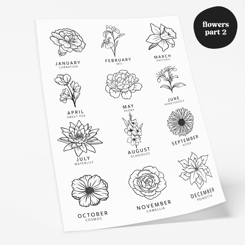 Anpassad familjeblombukett med text för födelse | Födelseblomma-tatueringsdesign | Blommig linjekonsttryck | Digital JPG, PNG, SVG bild 5