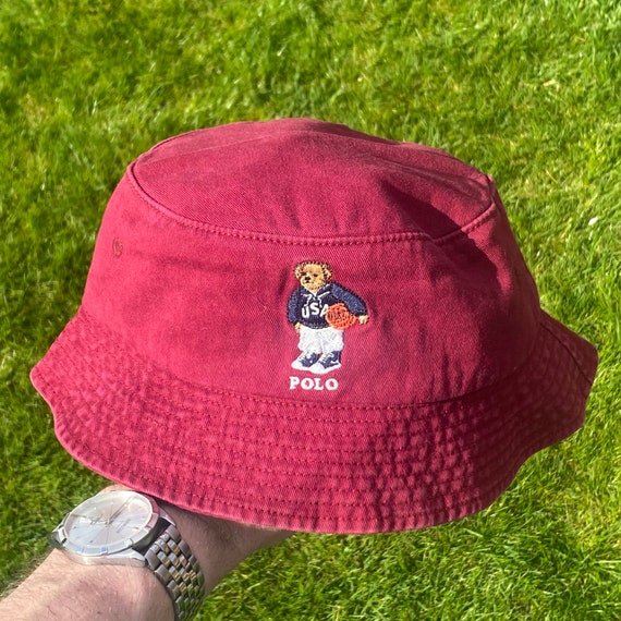 Vintage Polo Bear Basketball Bear Bucket Hat, Everyday Cotton Bucket Hat  Unisex Trendy Outdoor Hot Fun Summer Beach Vacation Headwear 
