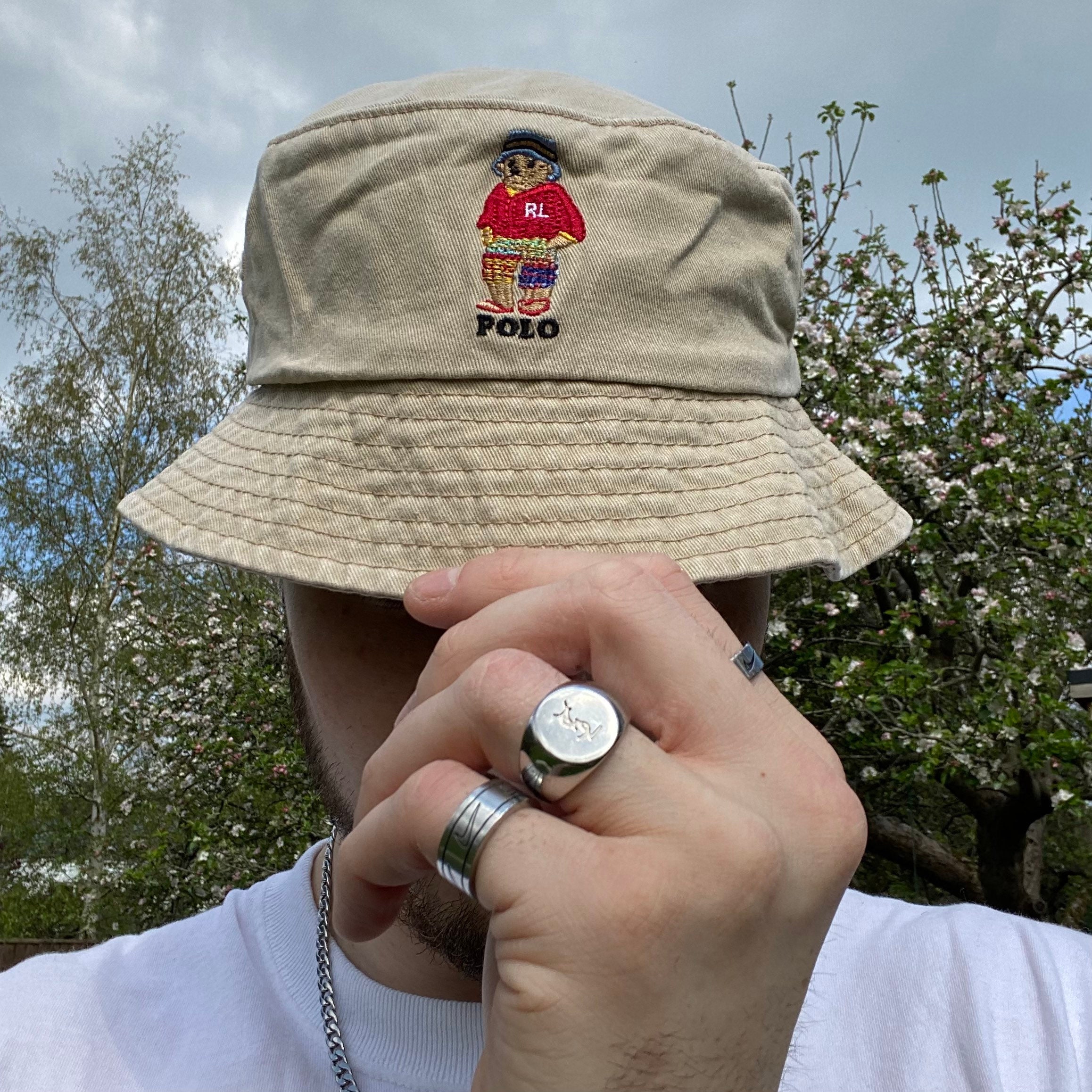 Vintage Polo Bear Fishing Bear Bucket Hat, Everyday Cotton Bucket