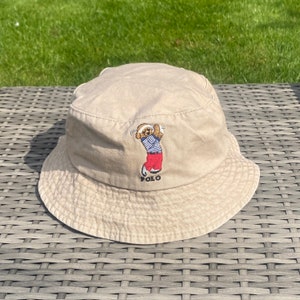 Vintage Polo Bear Golf Bear Bucket Hat, Hat, Everyday Cotton