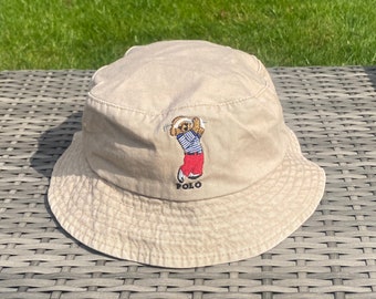Vintage Polo Bear Golf Bear Bucket Hat, Hat, Everyday Cotton Bucket Hat Unisex Trendy Outdoor Hot Fun Summer Beach Vacation Getaway Headwear