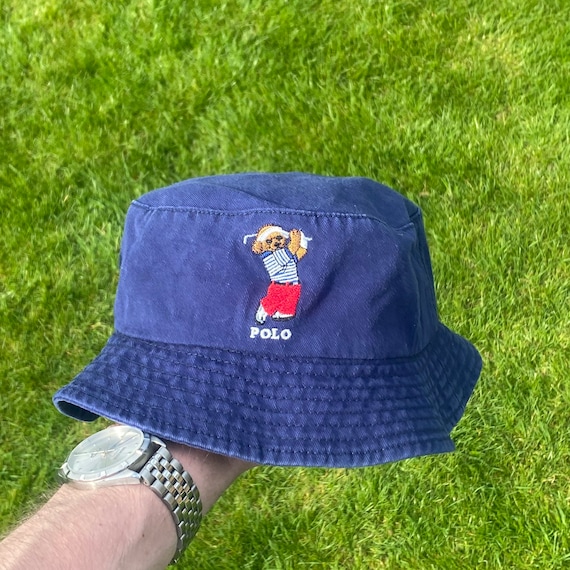 Vintage Polo Bear Golf Bear Bucket Hat Hat Everyday Cotton