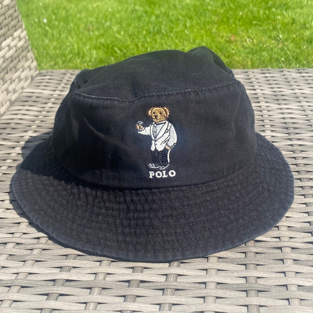 Vintage Polo Bear Tuxedo Bear Bucket Hat, Everyday Cotton Bucket Hat