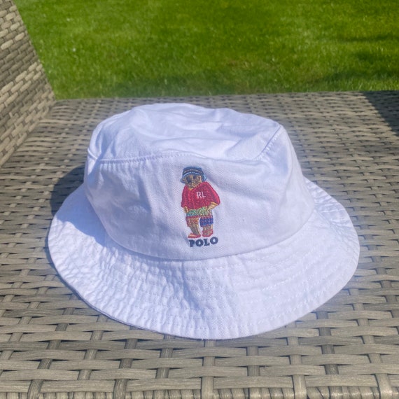 Vintage Polo Bear Fishing Bear Bucket Hat, Everyday Cotton Bucket Hat  Unisex Trendy Outdoor Hot Fun Summer Beach Vacation Headwear 