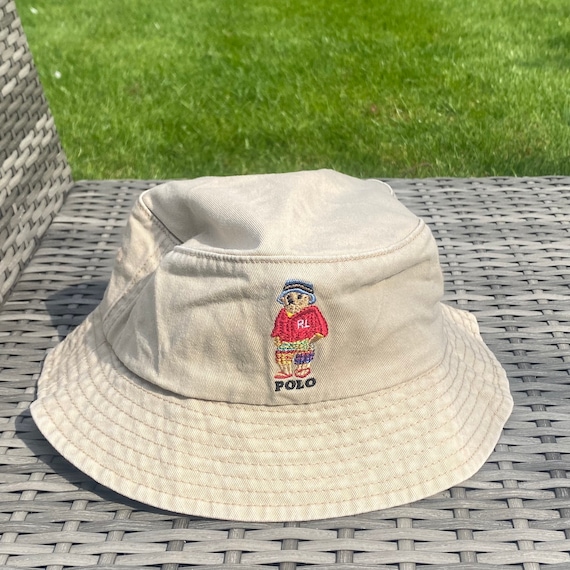 Vintage Polo Bear Fishing Bear Bucket Hat, Everyday Cotton Bucket