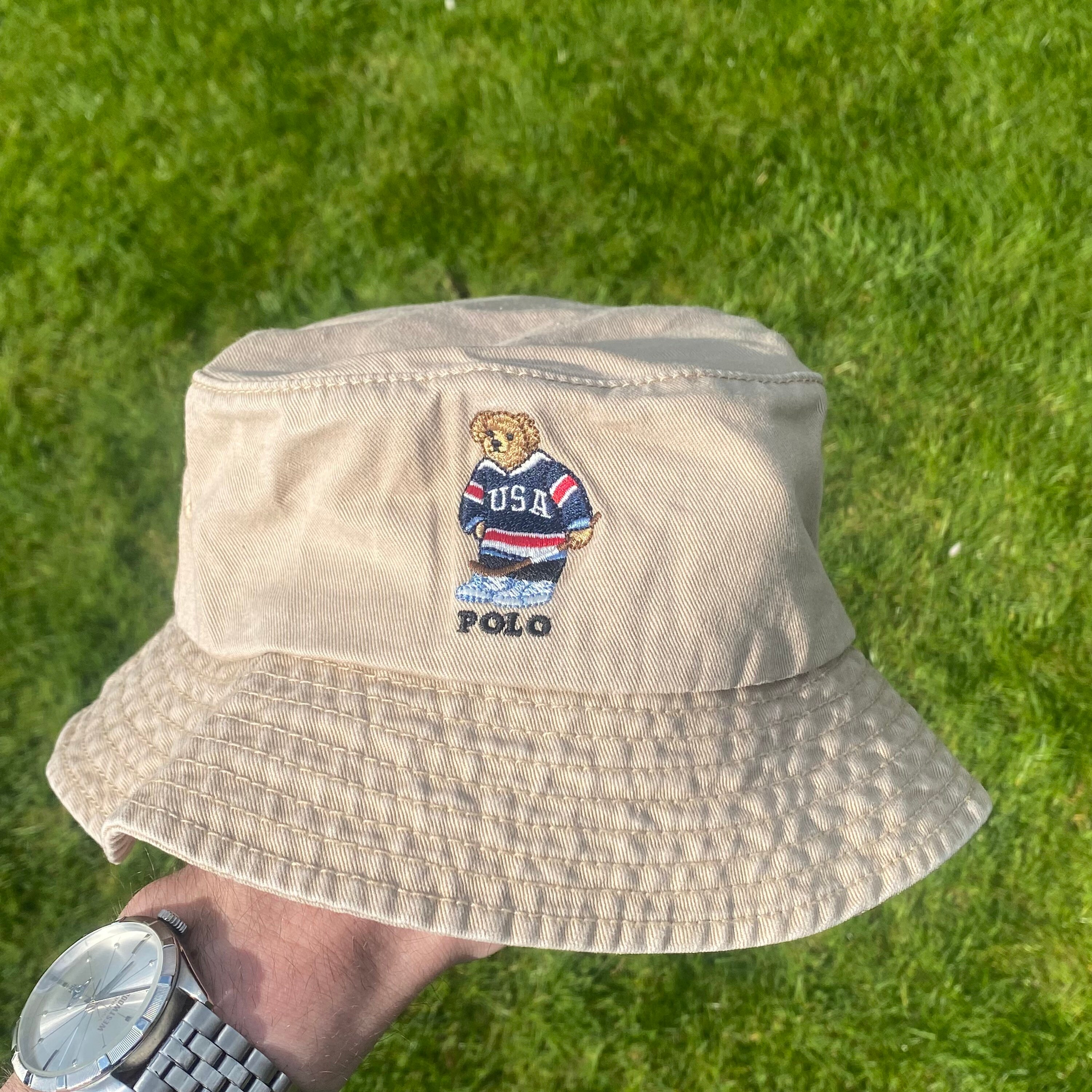 Vintage Polo Bear Hockey Bear Bucket Hat, Everyday Cotton Bucket Hat