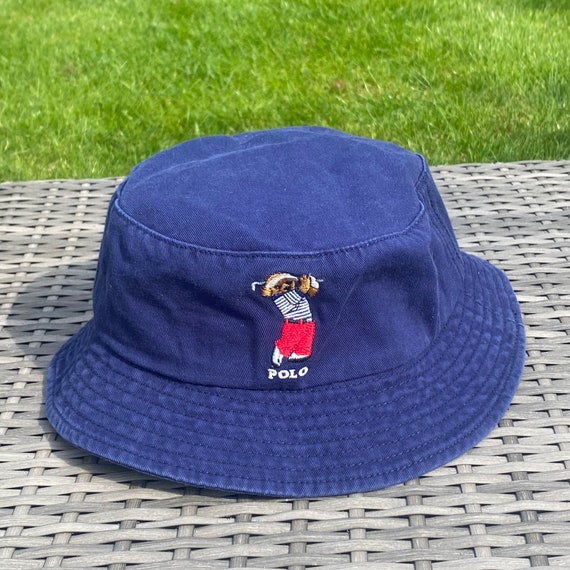 Vintage Polo Bear Golf Bear Bucket Hat, Hat, Everyday Cotton