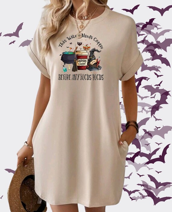 Witch Coffee Tshirt Dress, Gothic, Witchy, Halloween, Horror Fans, Summer  Dress, Casual Dress, Festive Dress, Hocus-pocus, Pockets - Etsy