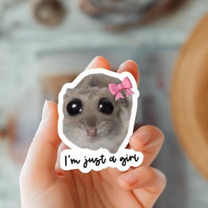 Sad Hamster Meme Sticker: I'm Just a Girl in Cursive