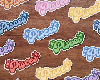Retro Pisces Sticker: Groovy Astrology Zodiac Vinyl Decal