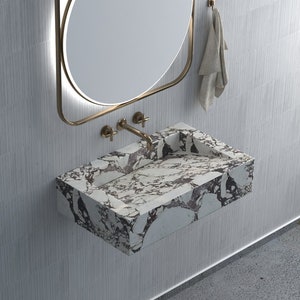 Rectangular Calacatta Viola Marble Sink: Luxury Bathroom Basin (25&quot; x 16&quot; x 6&quot;)
