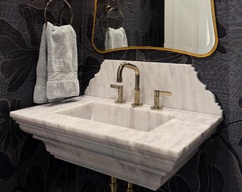 Handmade Calacatta White Marble Sink: Backsplash Bathroom Vessel Sink