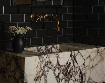 Calacatta Viola Marble Sink, Wall Mount Marble Sink, Custom Marble Sink, Hand Carved Marble Wash Basin, Luxury Bathroom Sink