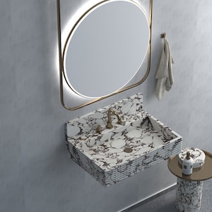 Handmade Calacatta Viola Marble Sink: Wall Mounted Bathroom Vanity