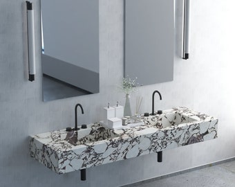 Calacatta viola Marble Double  bathroom sink, luxury interior bathroom handmade stone sink wash basin, high quality white stone sink,