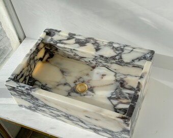 Lavabo de mármol Calacatta Viola tallado a mano: Lavabo de baño de pared