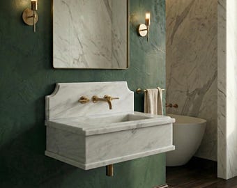 Handmade Calacatta White Marble Sink, marble wash basin for bathroom  Custom Backsplash Bathroom Vessel