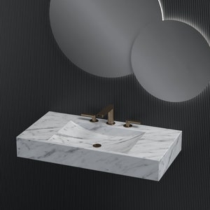 Rechteckiges weißes Marmorwaschbecken aus Carrara, Marmor Waschbecken, Waschbecken aus Naturstein, Luxus Design Badezimmer