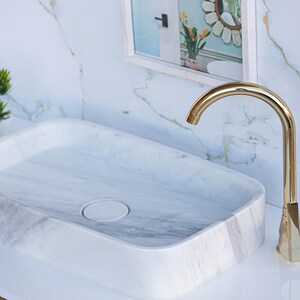 Marmor Waschbecken, Schiff, Waschbecken, Weißer Marmor, Handgefertigte Marmor Badezimmer Waschtisch, Naturstein Waschbecken, Waschbecken aus Weißem Marmor