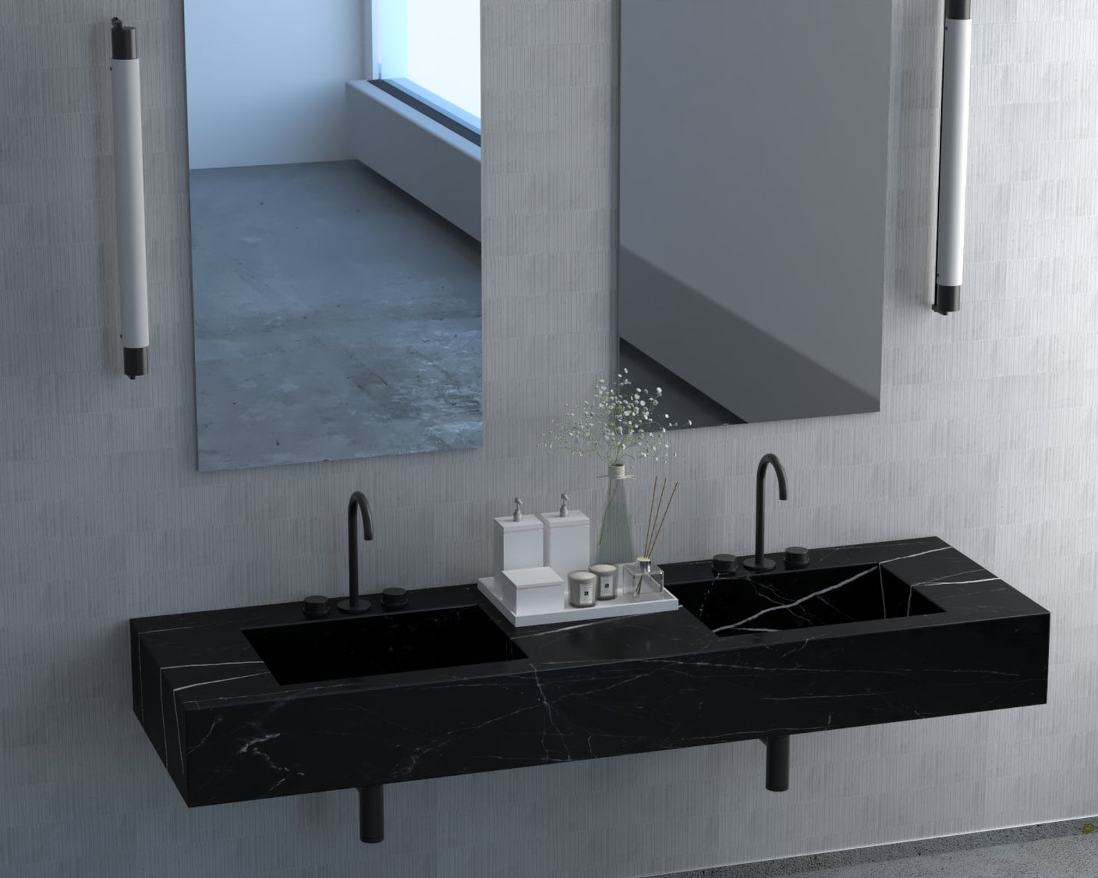 Black Marble Double Bathroom Sink, Luxury Interior Bathroom Handmade ...
