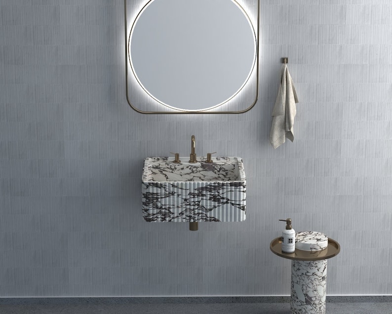 Calacatta White Marble Sink Wall Mount Marble Sink Marble Etsy