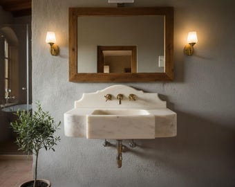 Calacatta Gold Marble Sink With Backsplash, Wall Mount Marble Sink, Custom Marble Sink, Hand Carved Marble Wash Basin, Luxury Bathroom Sink