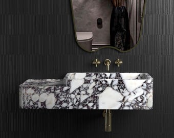 Handmade Calacatta Viola Marble Wall Mount Bathroom Sink