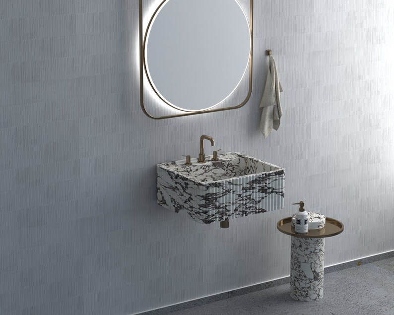 Calacatta White Marble Sink Wall Mount Marble Sink Marble Etsy