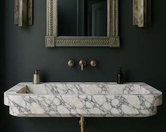Calacatta Viola Marble Sink, Wall Mount Marble Sink, Custom Marble Sink, Hand Carved Marble Wash Basin, Luxury Bathroom Sink
