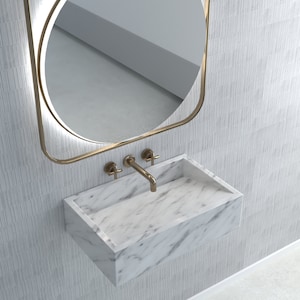 Rechteckiges Carrara White Marmor Waschbecken, Marmor Waschbecken, Badezimmer Waschbecken, Naturstein Waschbecken, Luxus Design Badezimmer