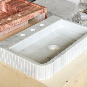 Rechteckiges Calacatta Marmor Waschbecken, Marmor Waschbecken, Waschbecken aus Naturstein, Luxus Design Badezimmer