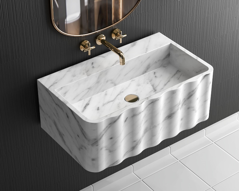 Calacatta White Marble Sink Wall Mount Marble Sink Marble Bathroom Sink ...