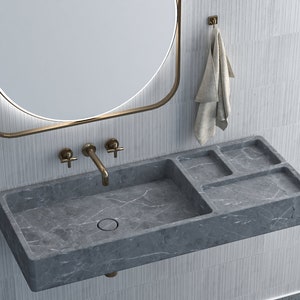 Rectangular Grey marble wash basin, Marble Sink, Bathroom Sink Basin, Natural Stone Sink, luxury design bathroom rectangular vanity sink