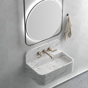 Handmade Carrara White Marble Sink: Custom Backsplash Bathroom Vessel