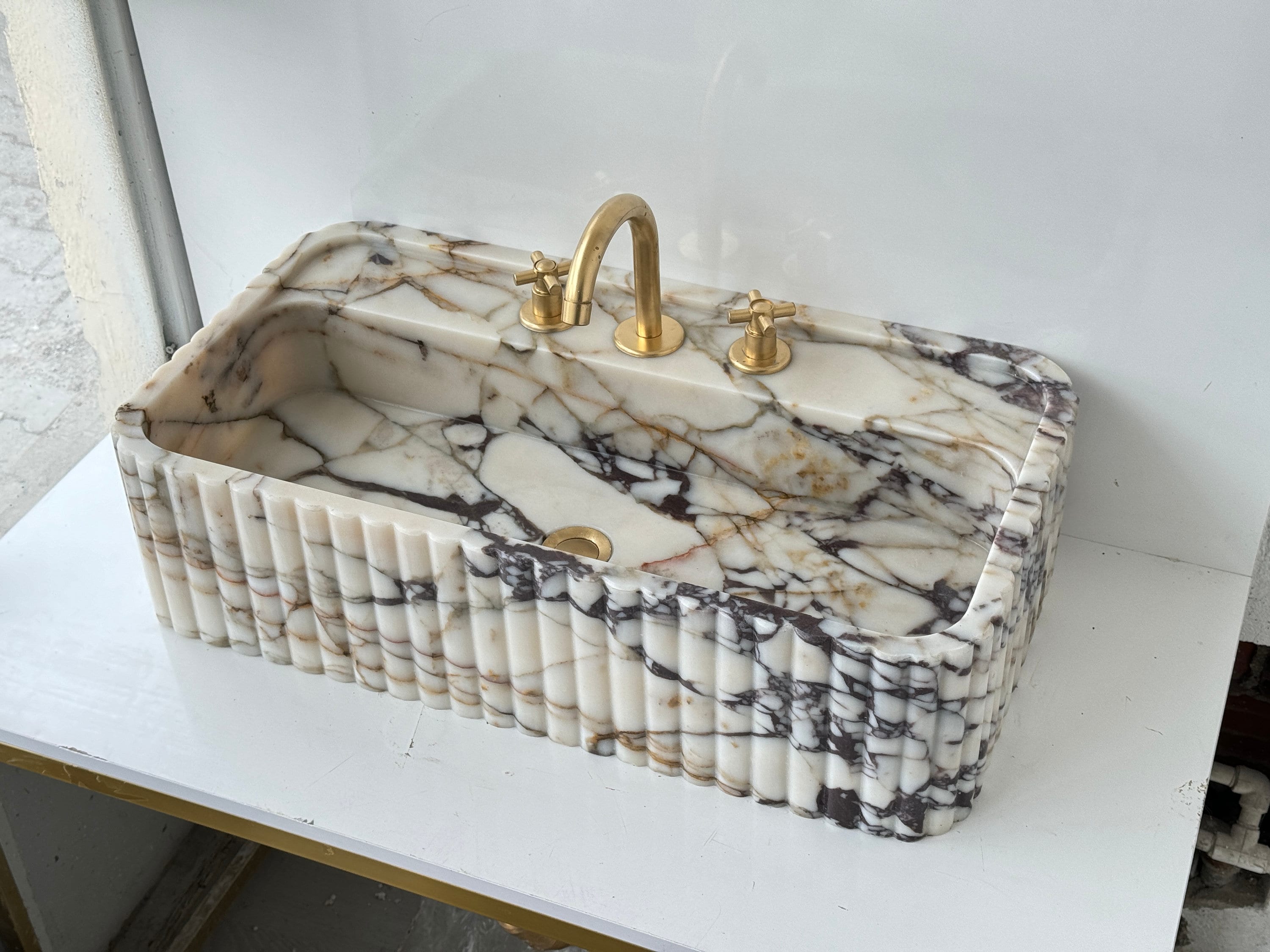 Calacatta Viola Marble Sink With Ribbed on Three Side, Marble Sink ...